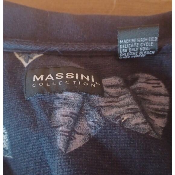 Vintage Massini Collection 100% Cotton Blue Floral Polo Men's Large Tropical - Picture 5 of 6